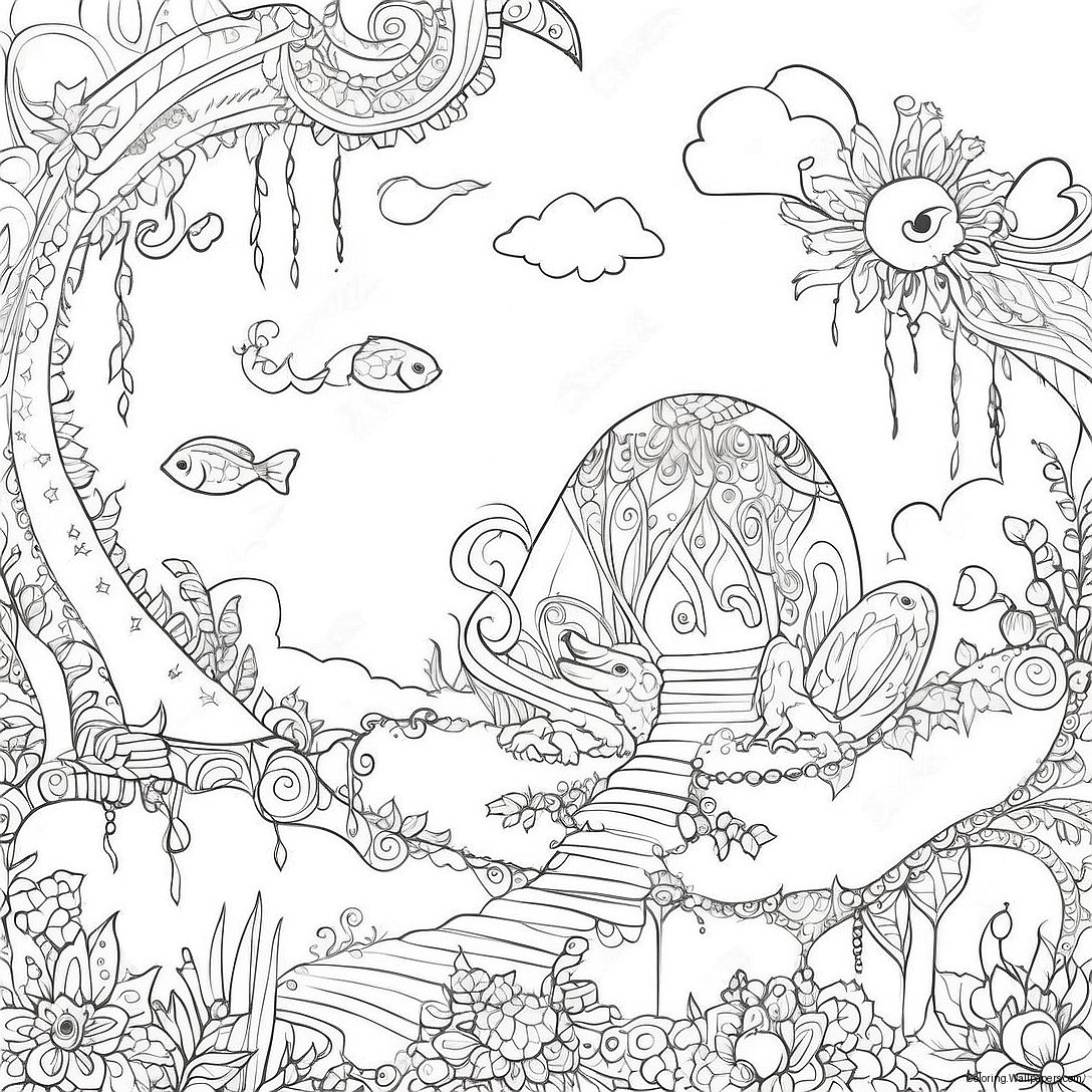 Página Para Colorear De Escena De Fantasía Intrincada De Kerby Rosanes 23108