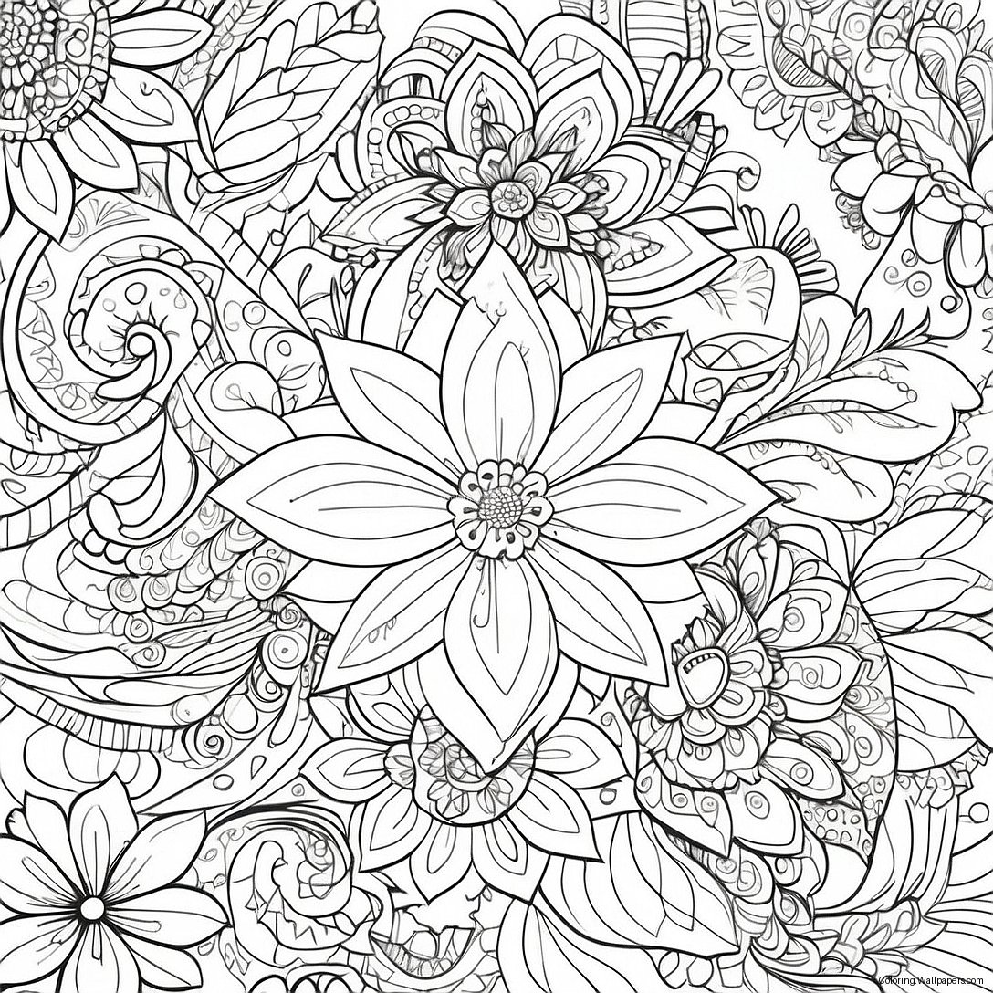 Intricate Relaxation Flower Design Coloring Page 9206