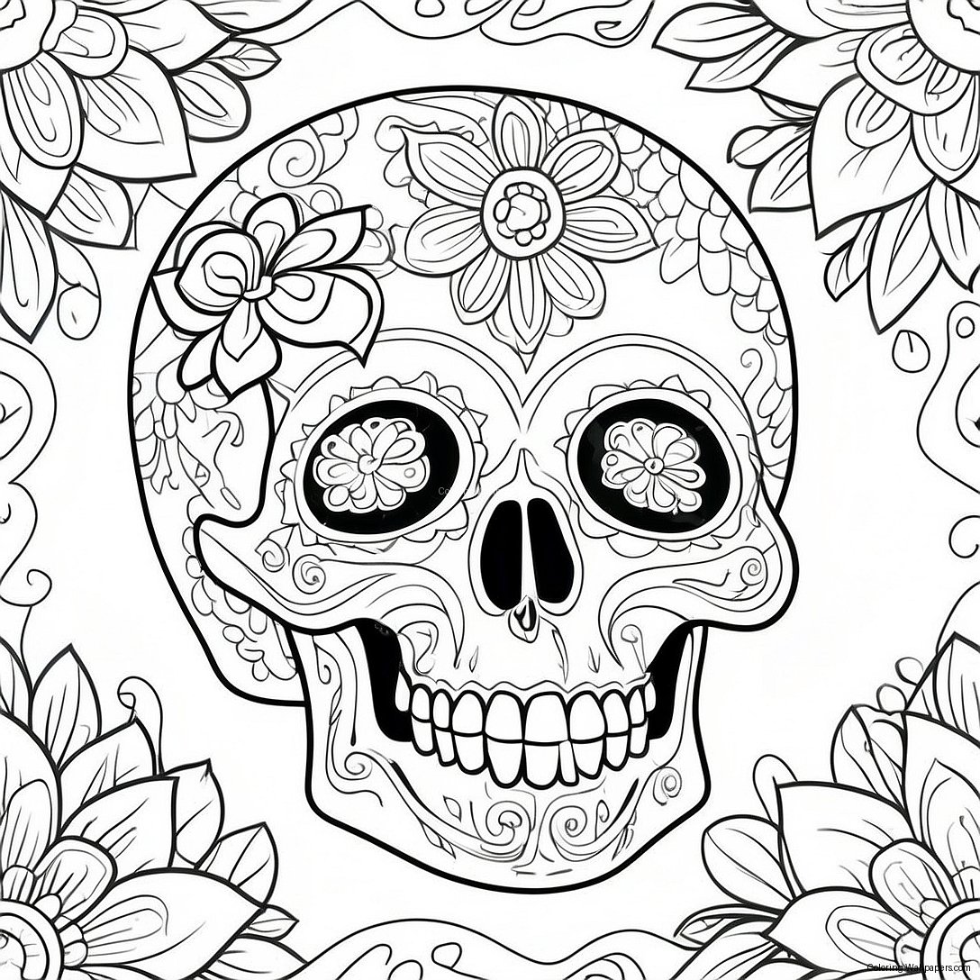 Intricate Skull With Roses Coloring Page 12617