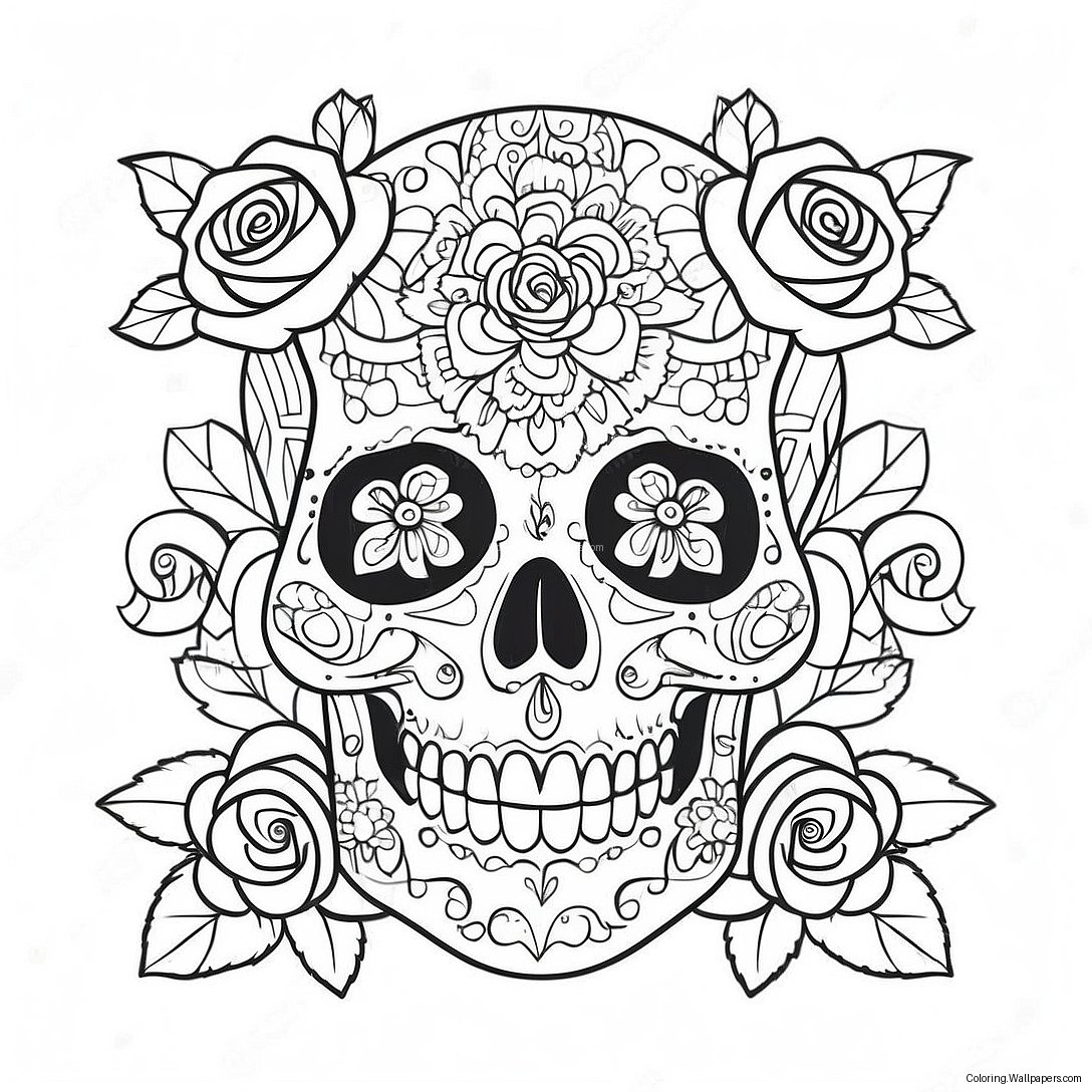 Intricate Skull With Roses Coloring Page 12620