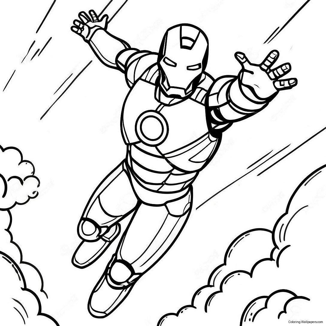 Página Para Colorear Iron Man Volando Por El Cielo 38373