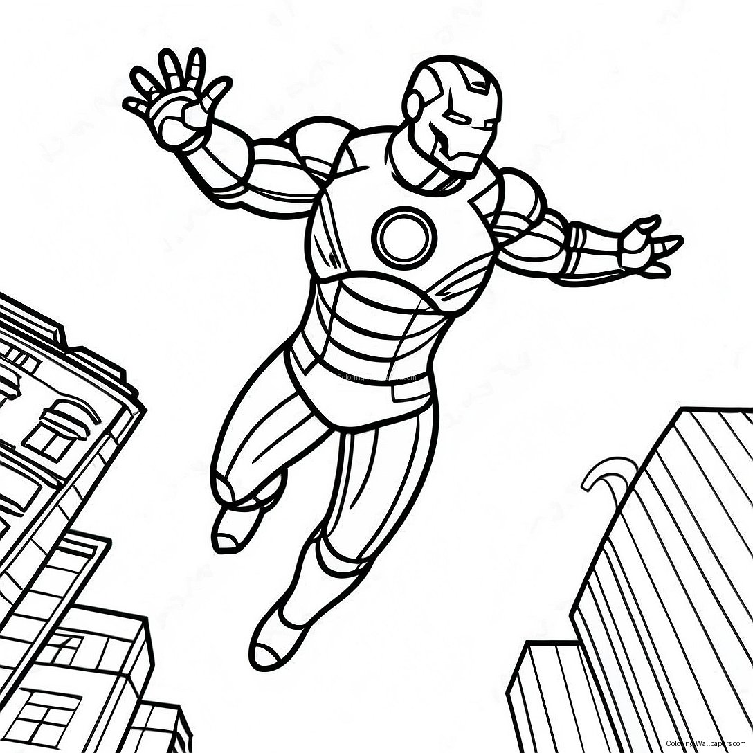 Iron Man Flying Through The Sky Coloring Page 38374