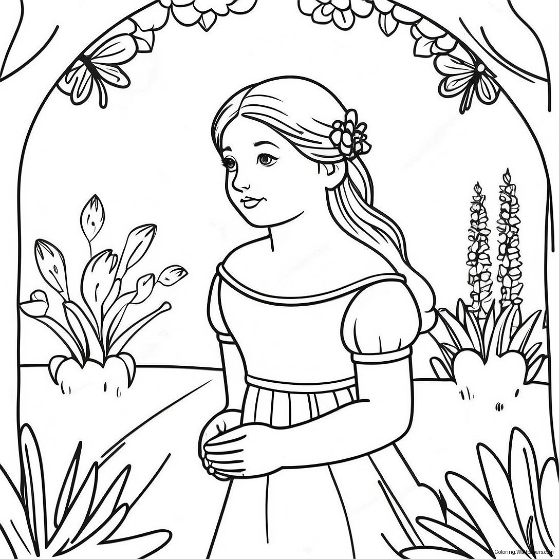 Isabella In A Beautiful Garden Coloring Page 44023