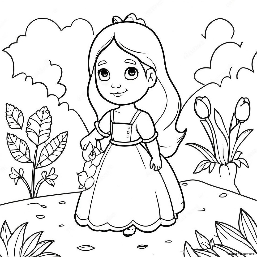 Isabella In A Beautiful Garden Coloring Page 44024