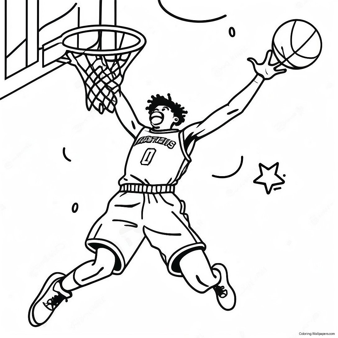 Ja Morant Dunking Basketball Coloring Page 6173