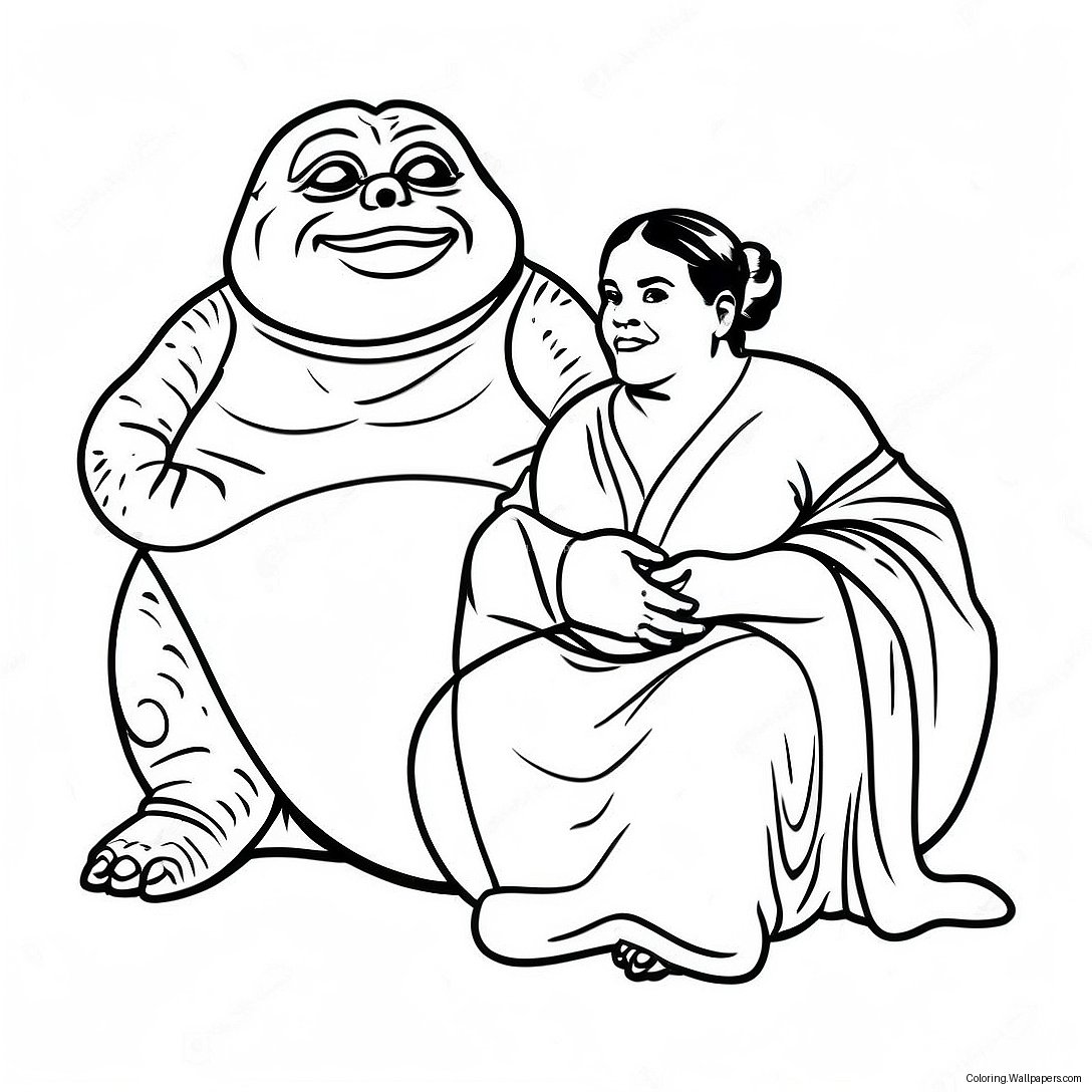 Página Para Colorear De Jabba El Hutt Con La Princesa Leia 52950