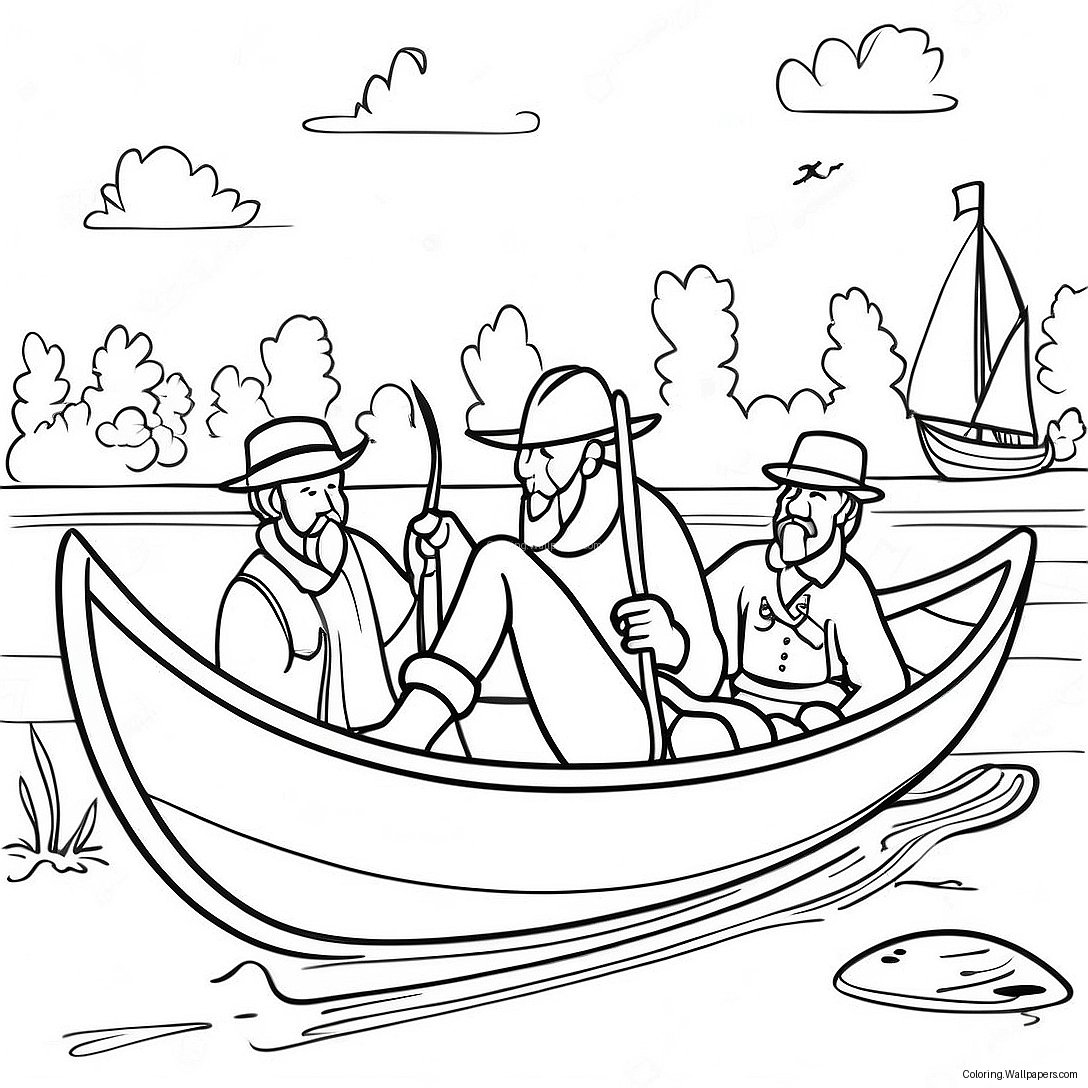 Jamestown Settlers In Canoes Coloring Page 27743