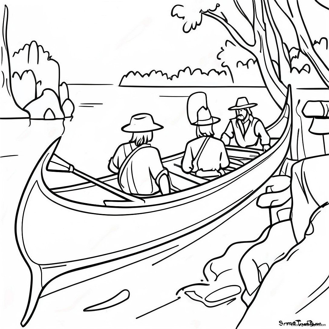 Jamestown Settlers In Canoes Coloring Page 27744