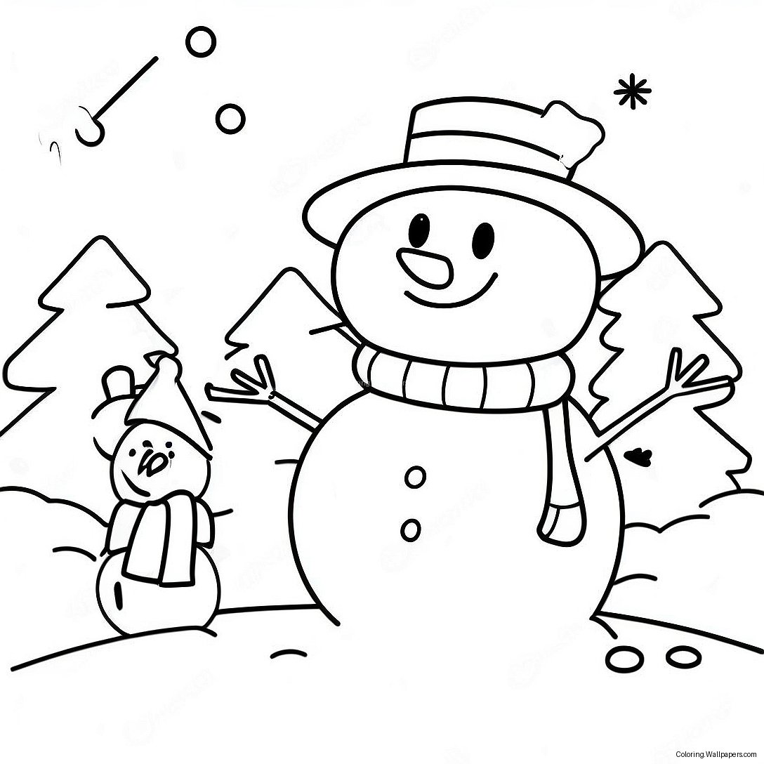 January Snowman Building Coloring Page 13801