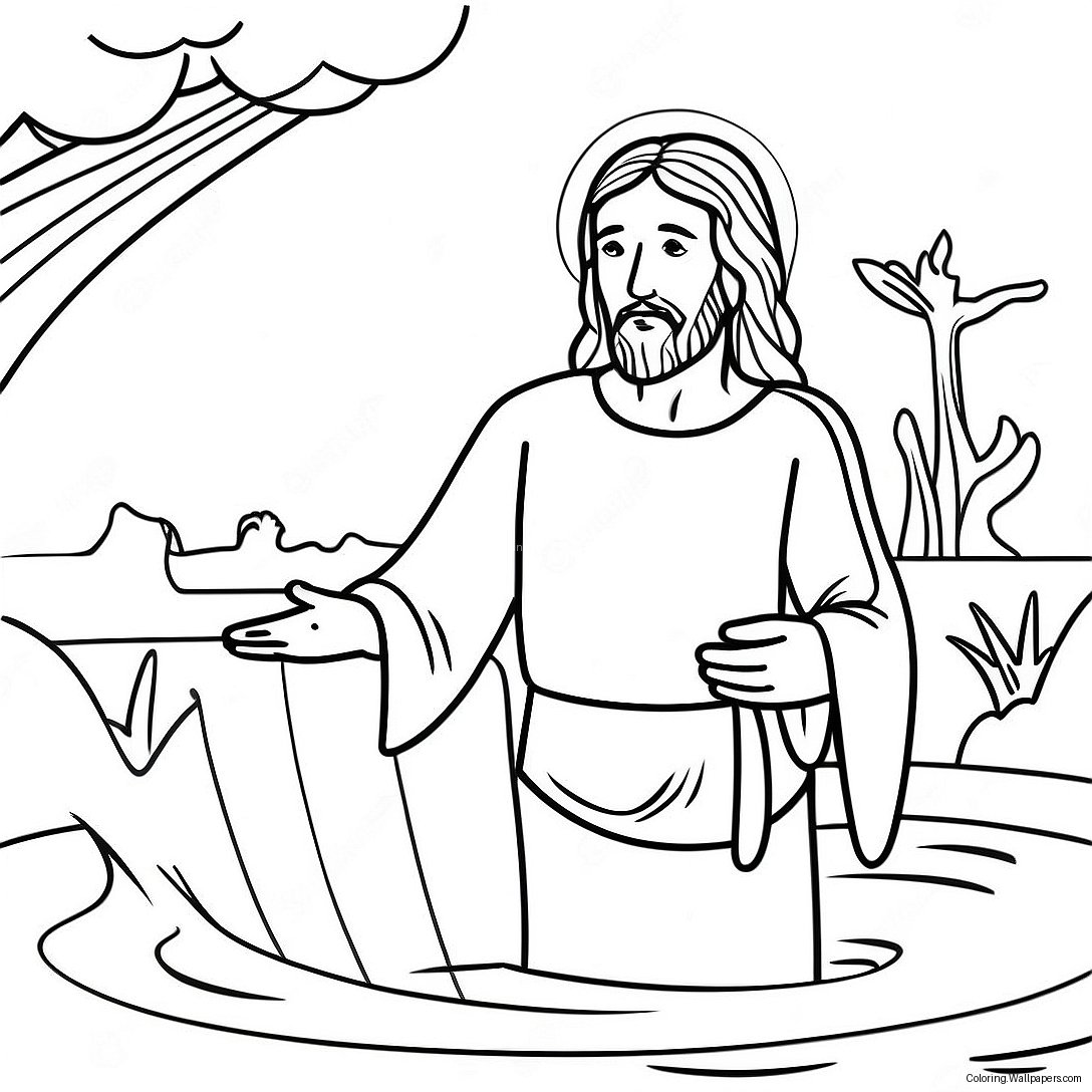 Jesus Baptism Scene Coloring Page 53850