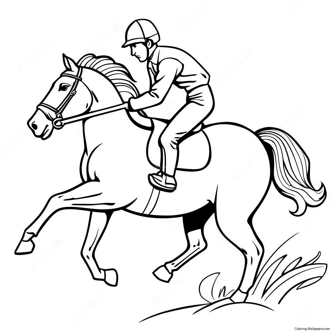 Page À Colorier D'un Jockey Montant Un Cheval De Course Au Galop 45315