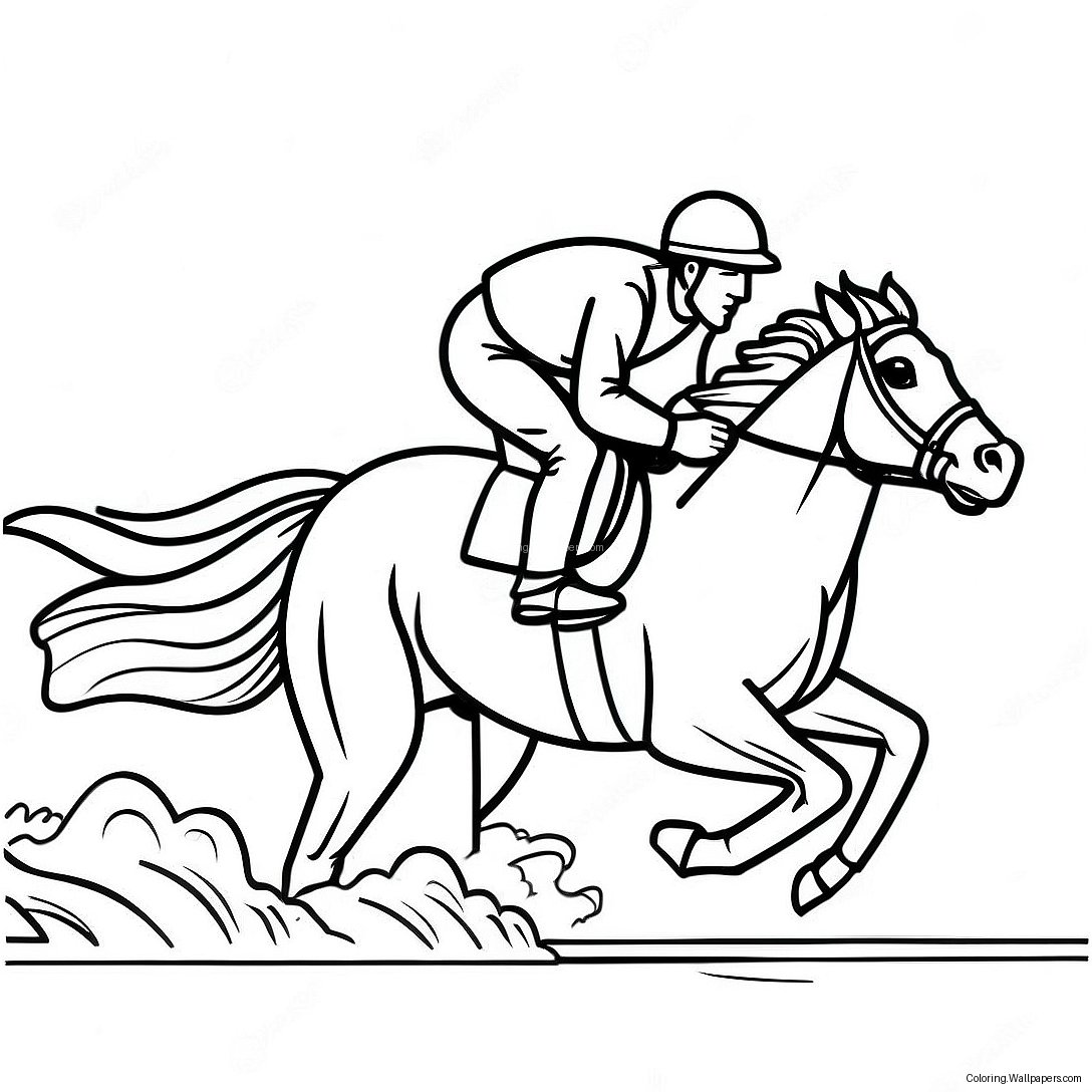 Página Para Colorear De Un Jockey Montando Un Caballo De Carrera Galopante 45316