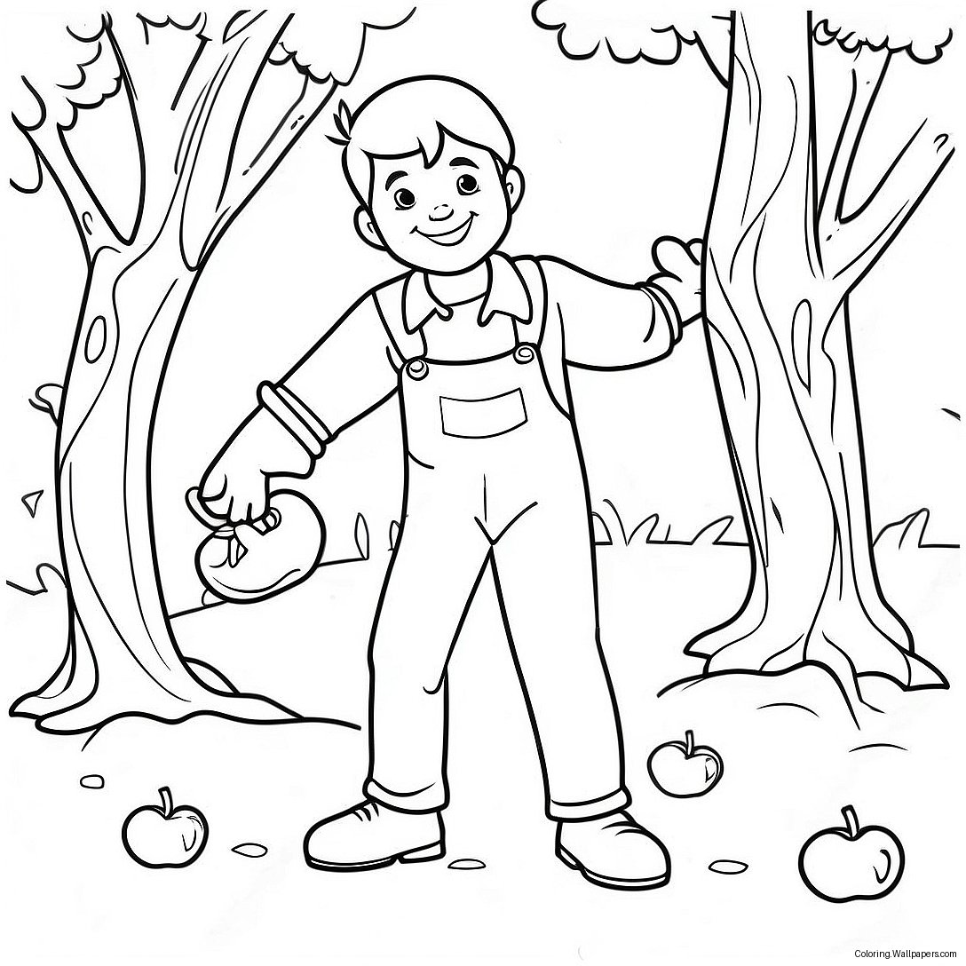 Johnny Appleseed Planting Apple Trees Coloring Page 42812