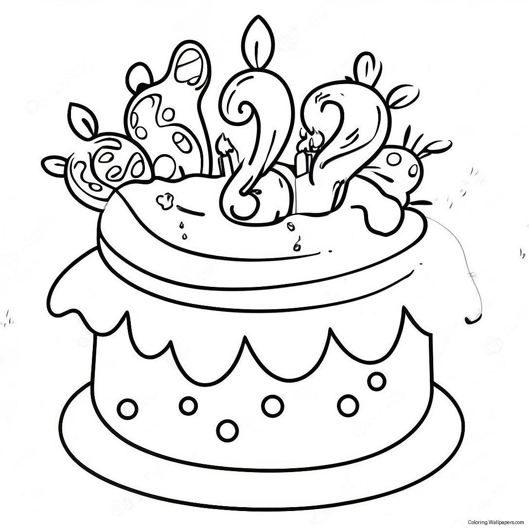 Page À Colorier D'un Gâteau Joyeux Pour Le 2ème Anniversaire 18368