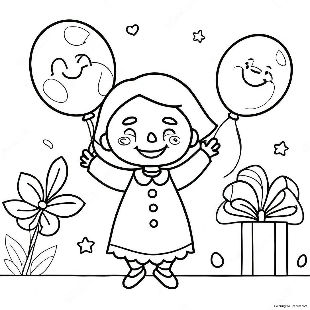 Joyful Birthday Grandma With Balloons Coloring Page 13035