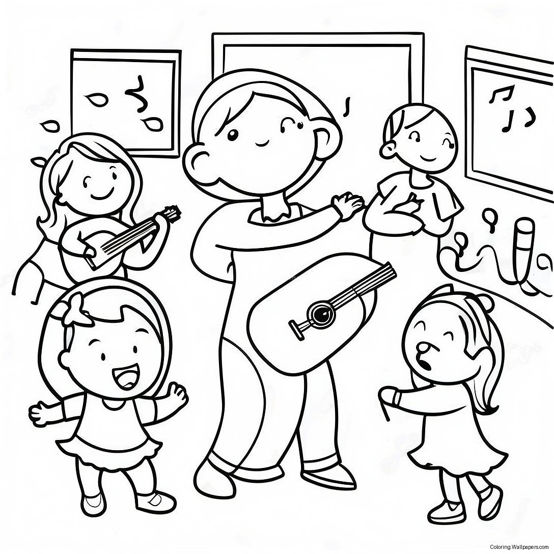 Joyful Kindergarten Music Class Coloring Page 10346