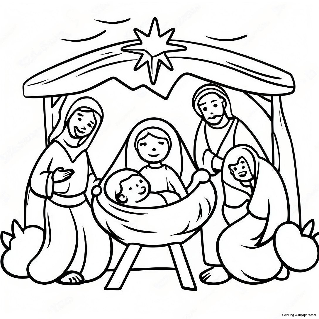 Joyful Nativity Scene Coloring Page 17150