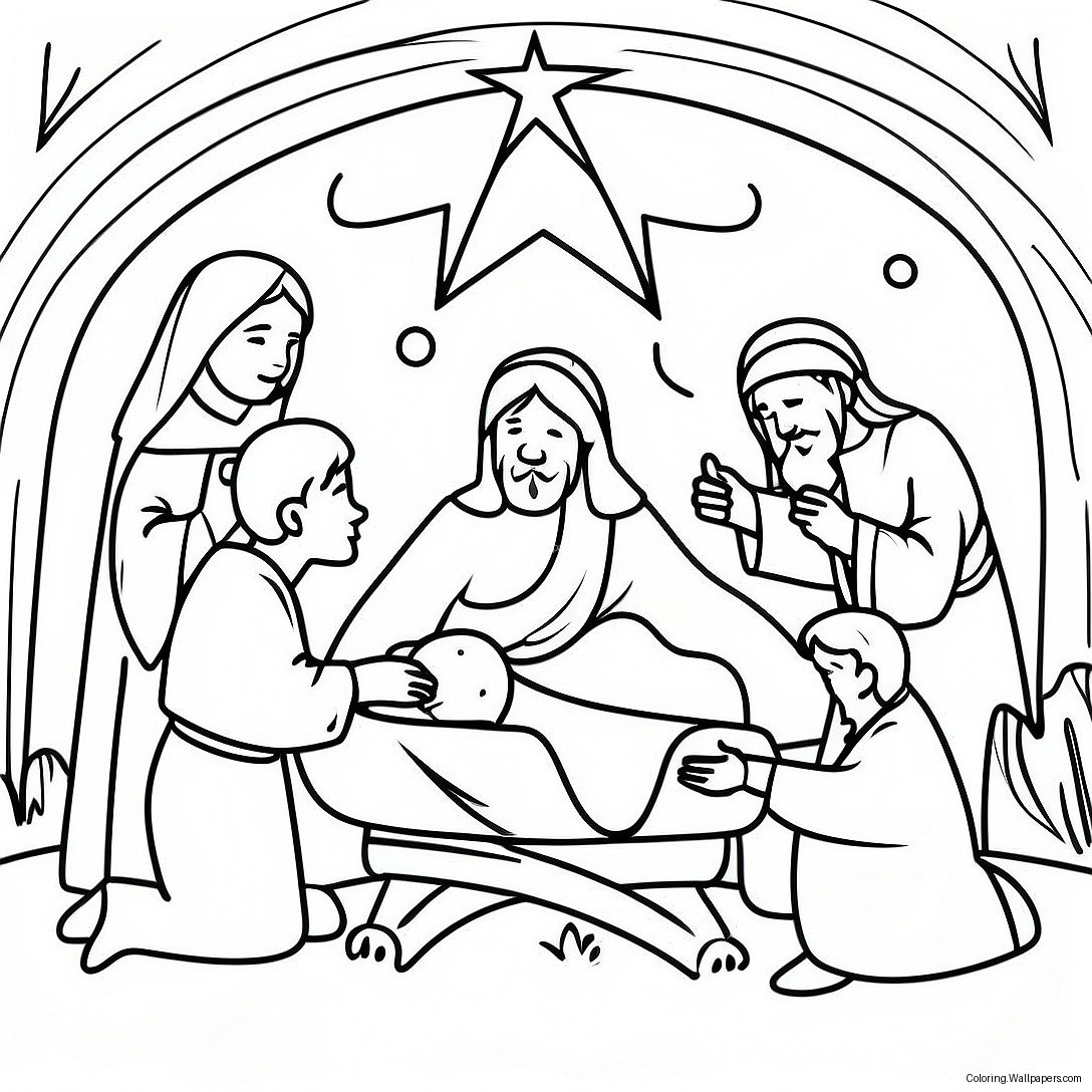 Joyful Nativity Scene Coloring Page 35799