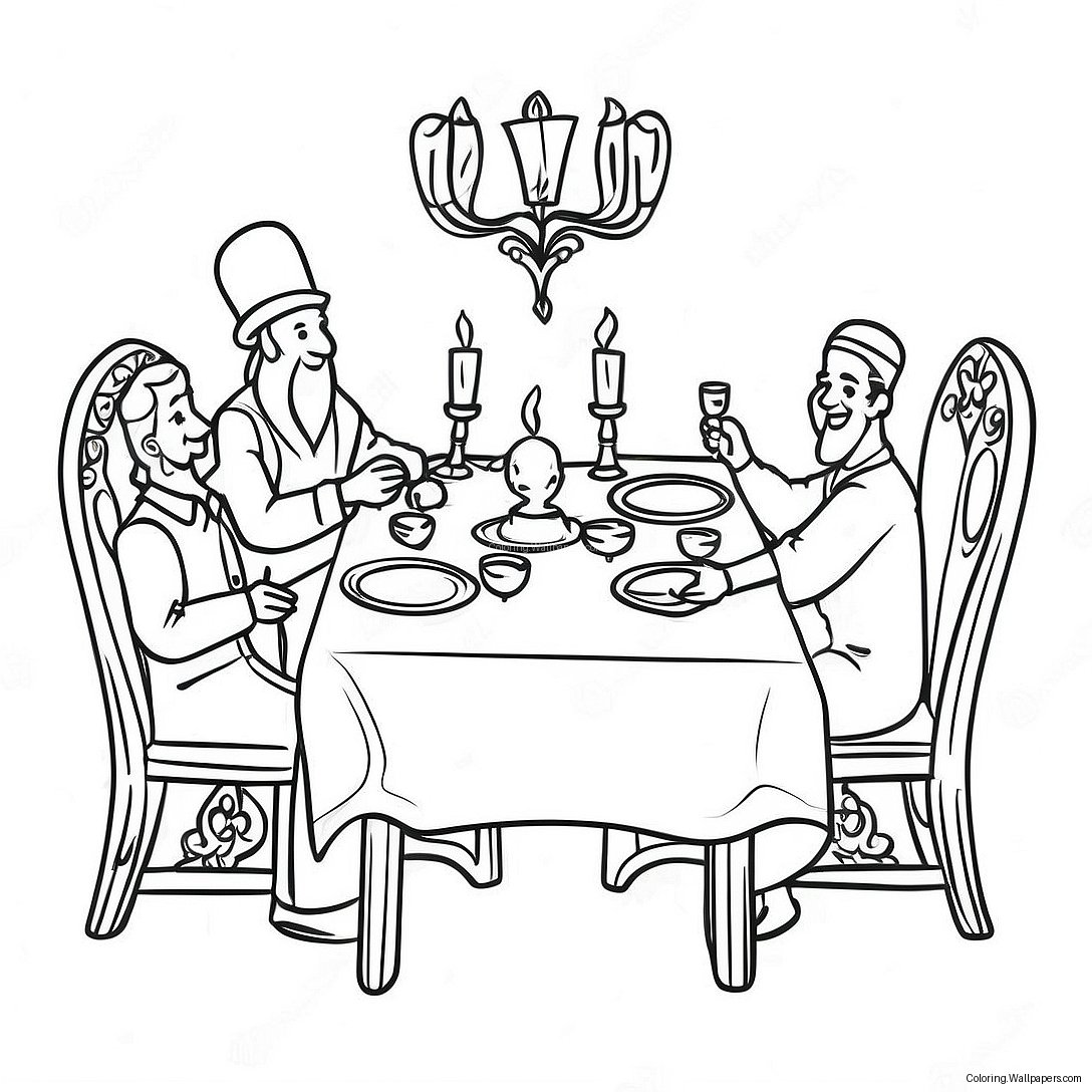 Página Para Colorear De Mesa De Cena De Shabbos Alegre 18406