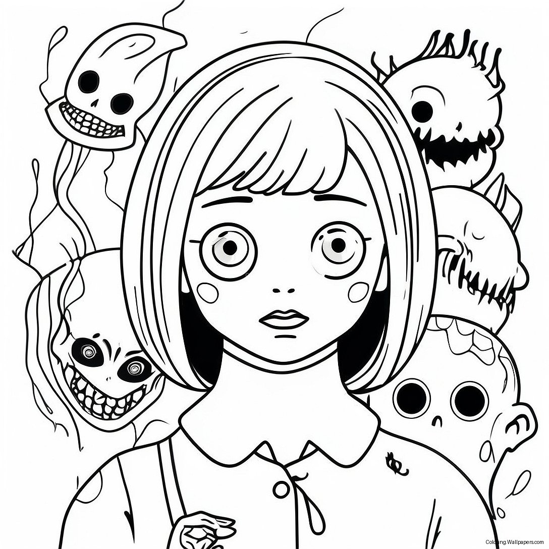 Pagina De Colorat Cu Personaje Înfricoșătoare Junji Ito 40354