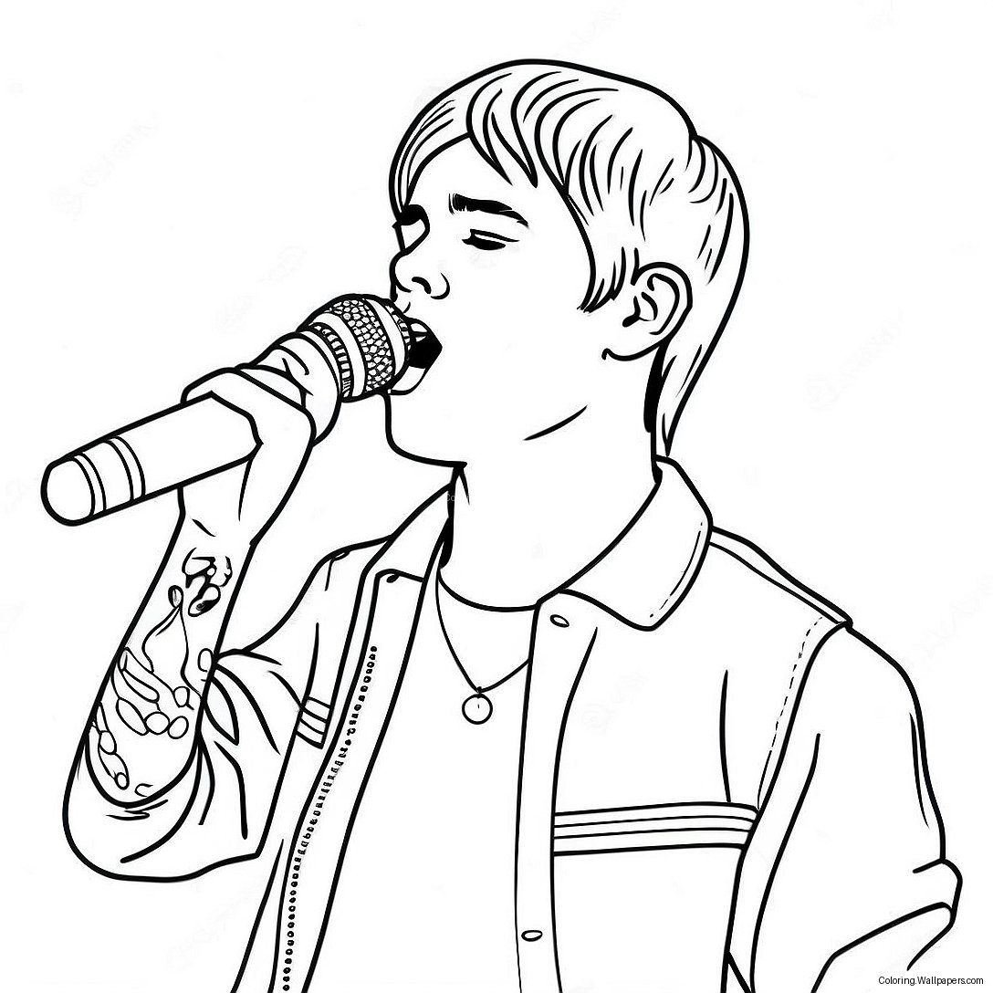 Pagina De Colorat Justin Bieber Cântând Pe Scenă 5784