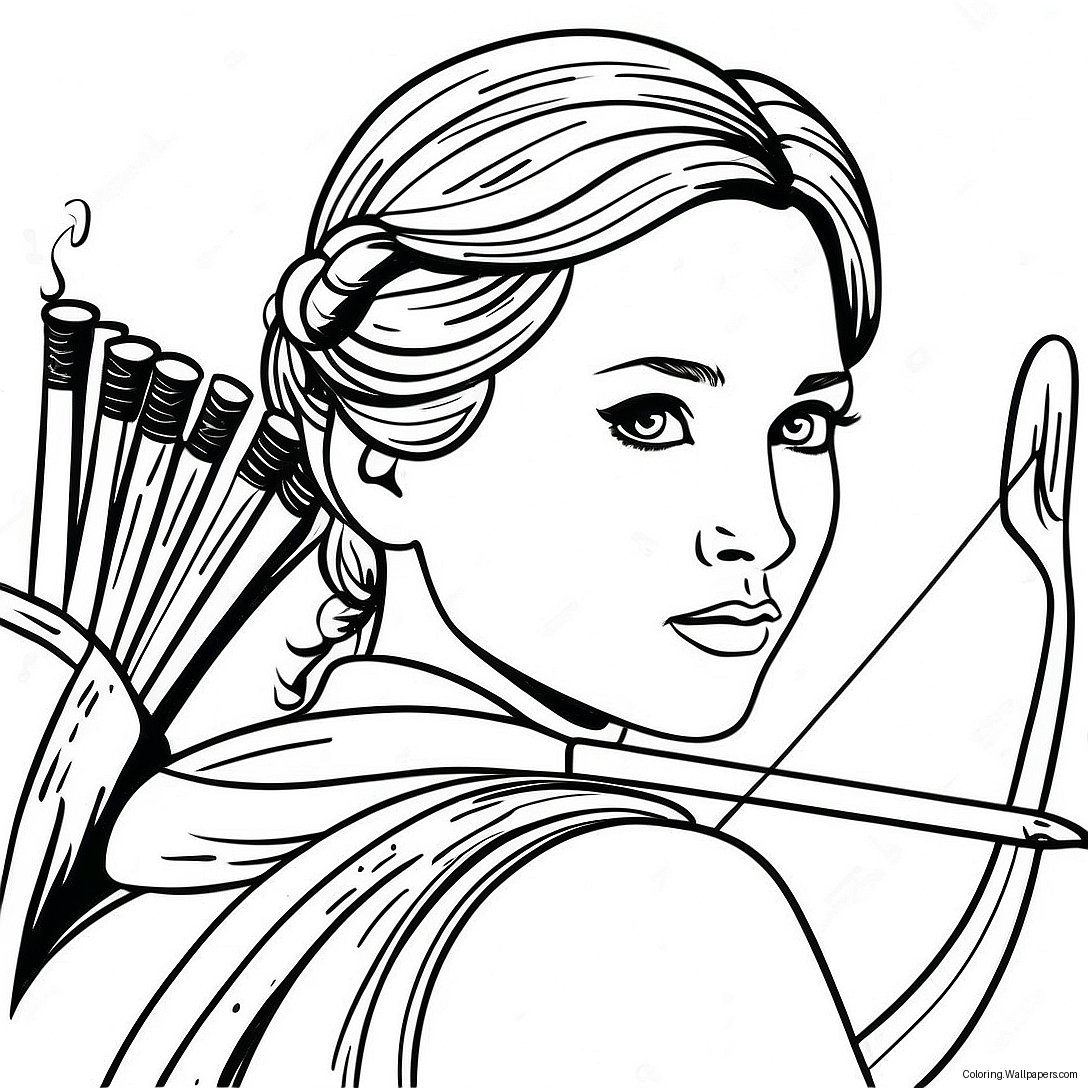 Pagini De Colorat Cu Katniss Everdeen Cu Arc 16949