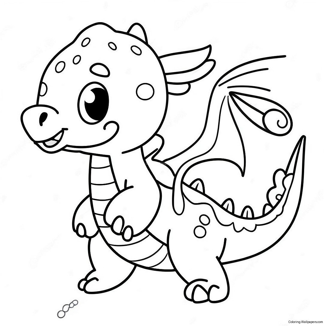 Kawaii Cute Dragon Flying Coloring Page 27238