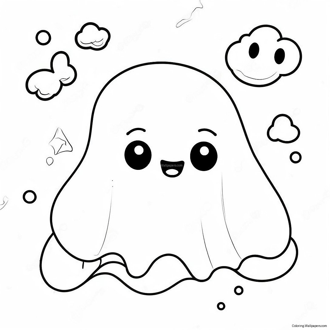 Kawaii Cute Ghost Coloring Page 53829