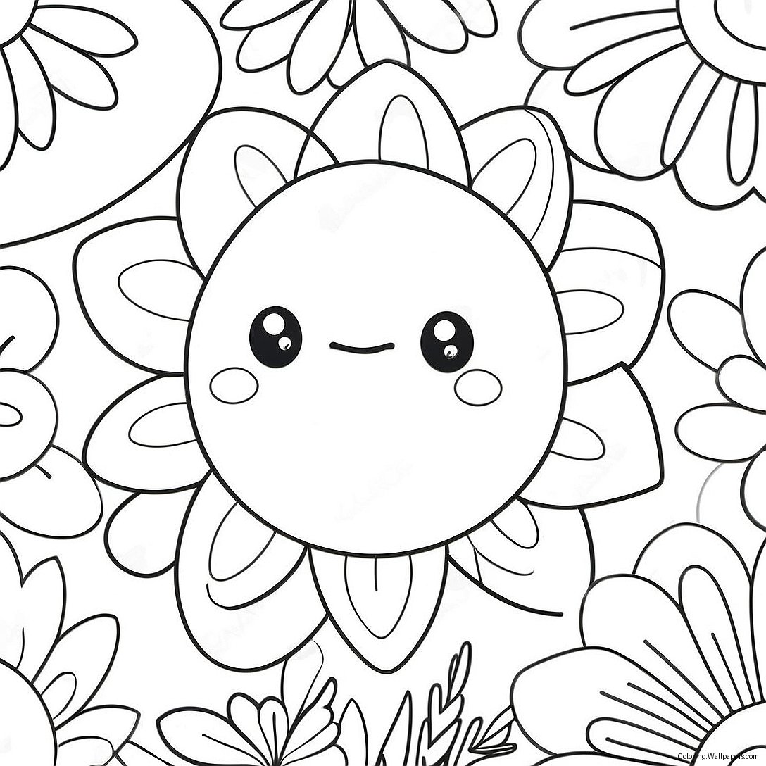 Kawaii Flower Coloring Page 53396