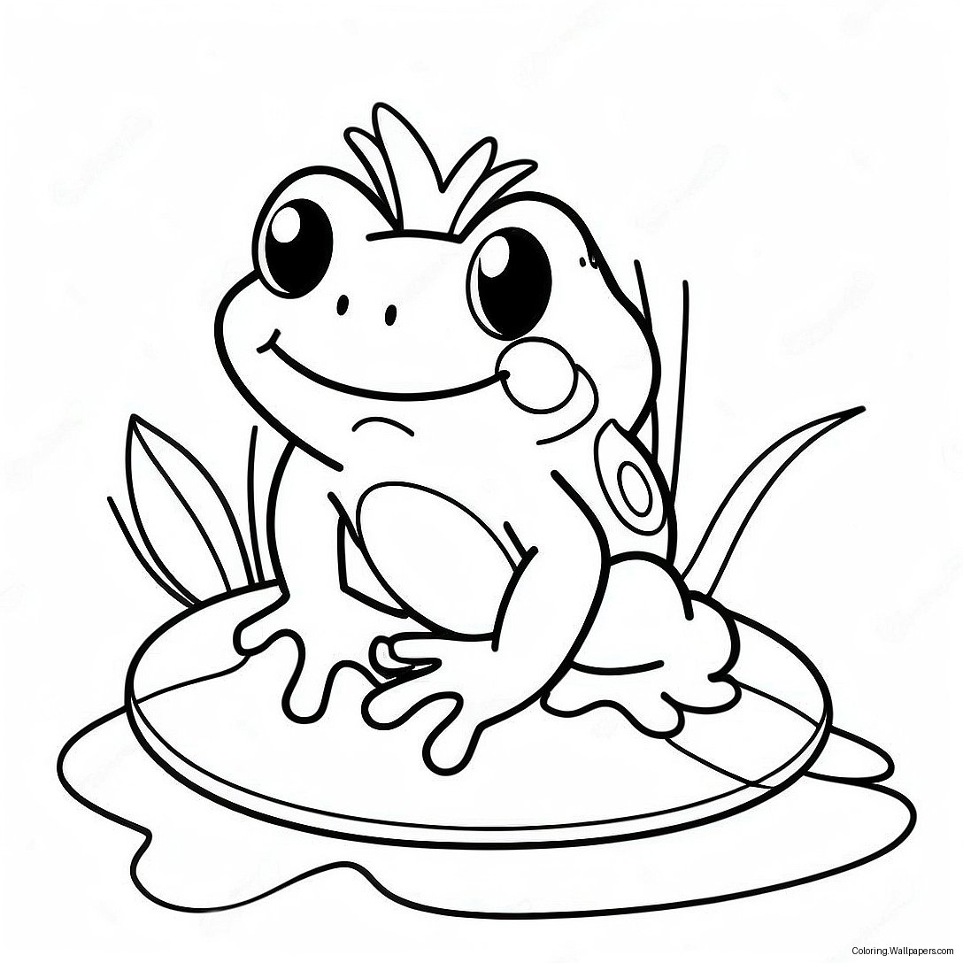 Kawaii Frog Sitting On A Lily Pad Coloring Page 40298