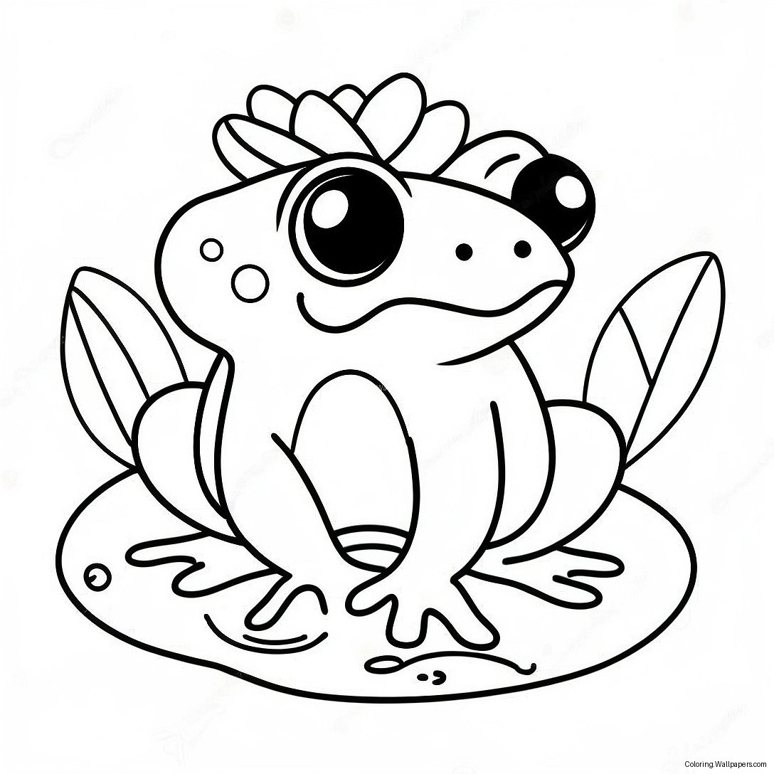 Kawaii Frog Sitting On A Lily Pad Coloring Page 40299