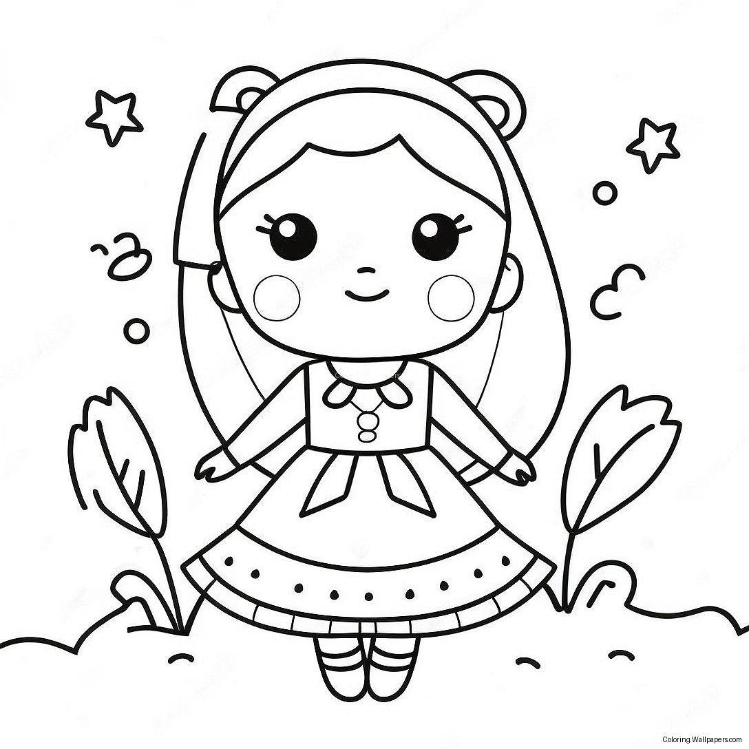 Kawaii Mädchen Im Niedlichen Kleid Ausmalbild 1828