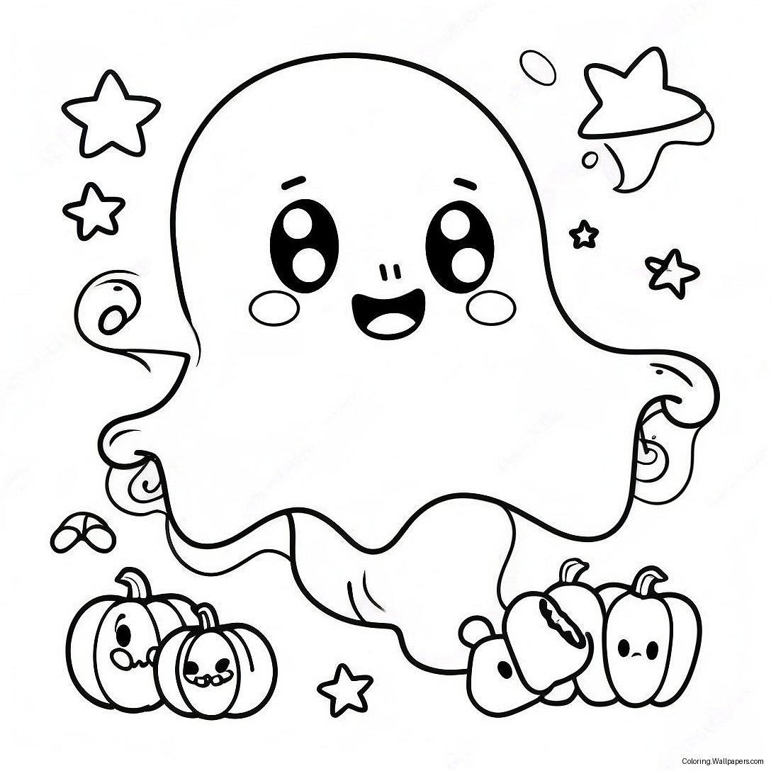 Página Para Colorir De Fantasma Kawaii De Halloween 32249