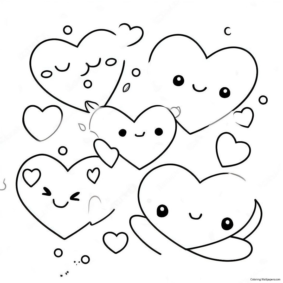 Kawaii Valentines Hearts Coloring Page 51647