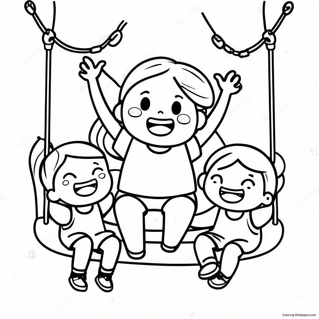 Kids Swinging Joyfully Coloring Page 52401