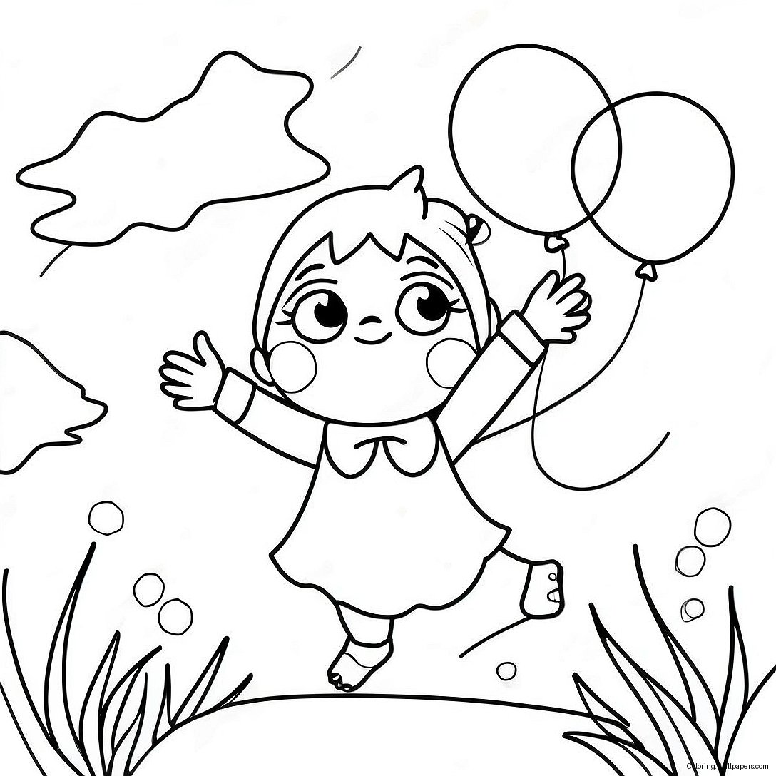 Kiki With Colorful Balloons Coloring Page 40168