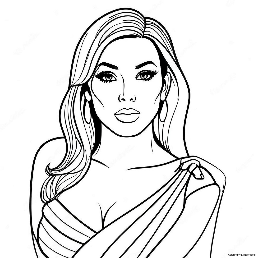 Página Para Colorir Da Kim Kardashian Em Vestido Glamouroso 52565