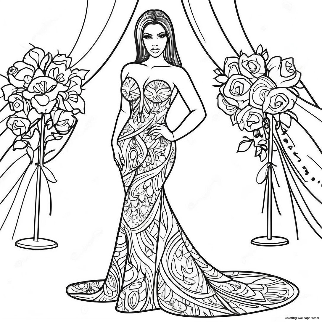 Kim Kardashian In Glamorous Dress Coloring Page 52567