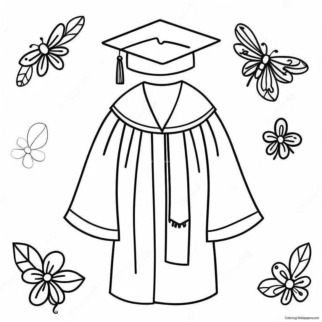 Kindergarten Graduation Cap And Gown Coloring Page 7480