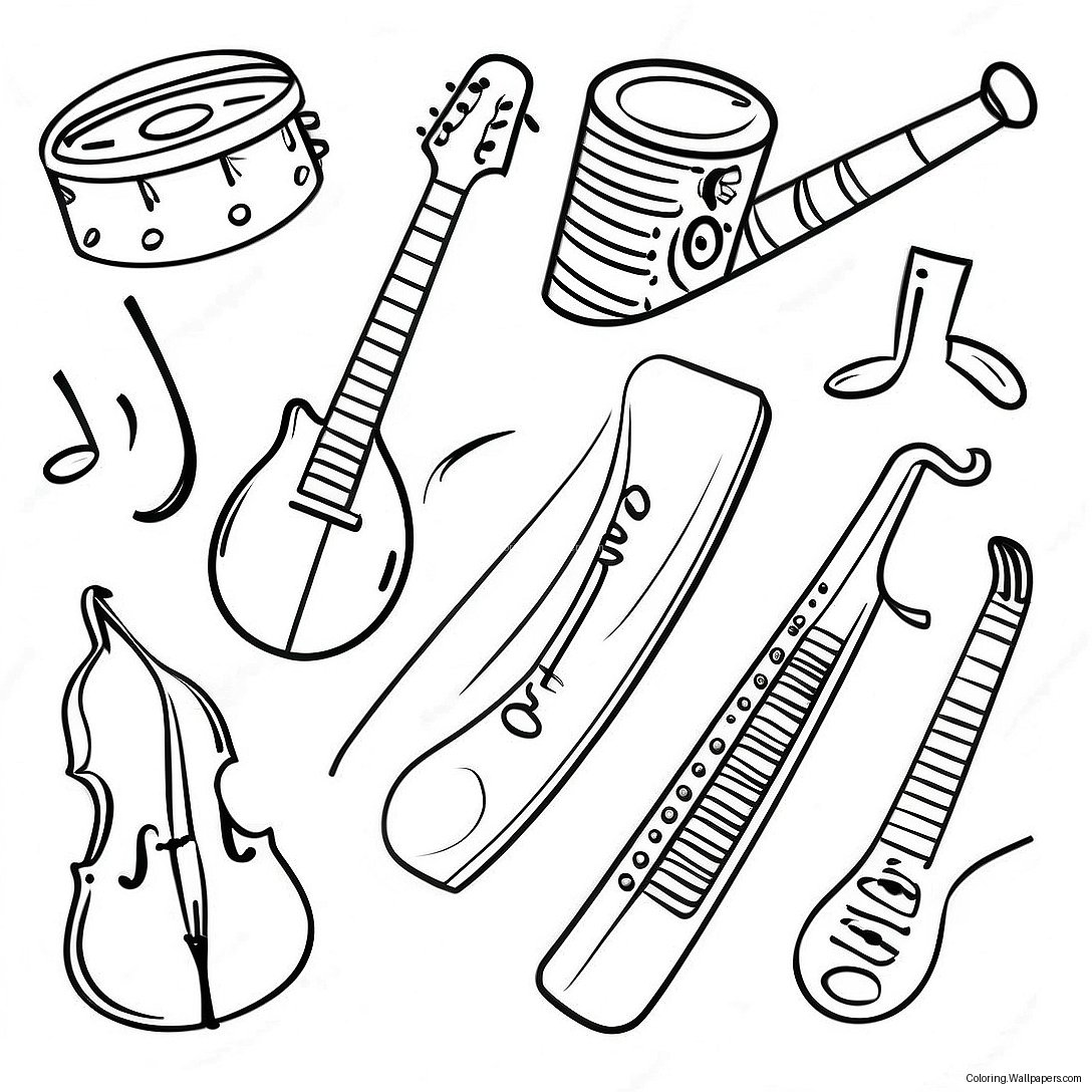 Kindergarten Music Instruments Coloring Page 10333