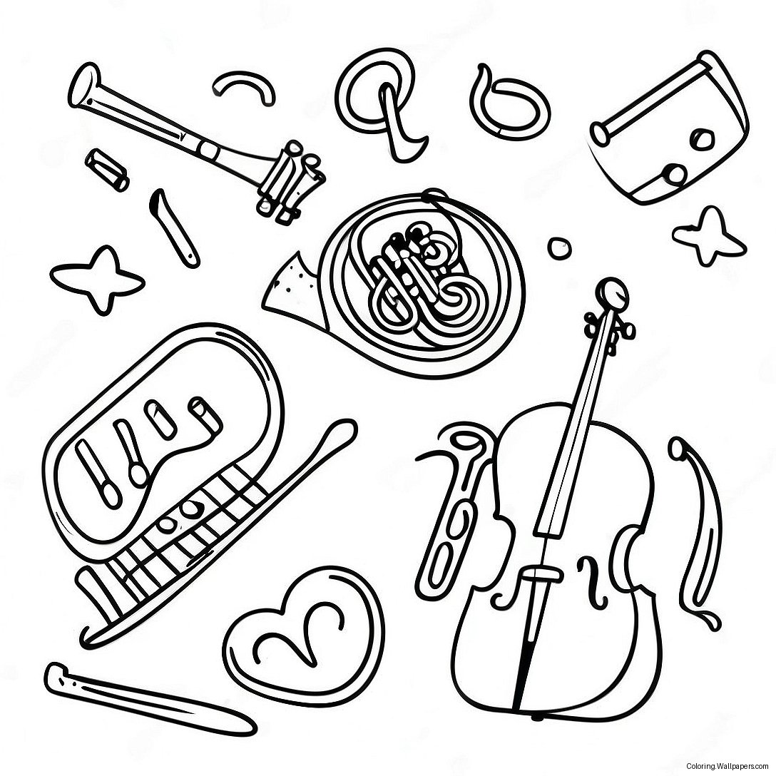 Kindergarten Music Instruments Coloring Page 10334