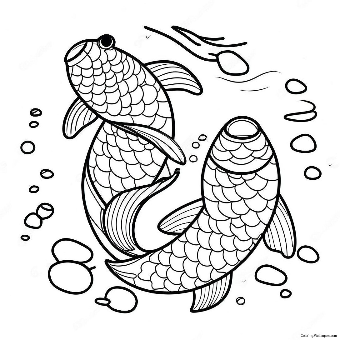 Koi Fish Swimming In A Colorful Pond Coloring Page 13360