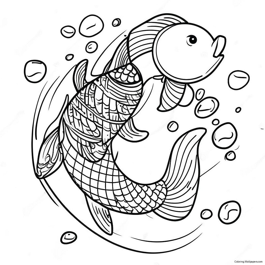 Koi Fish Swimming In A Pond Coloring Page 21496