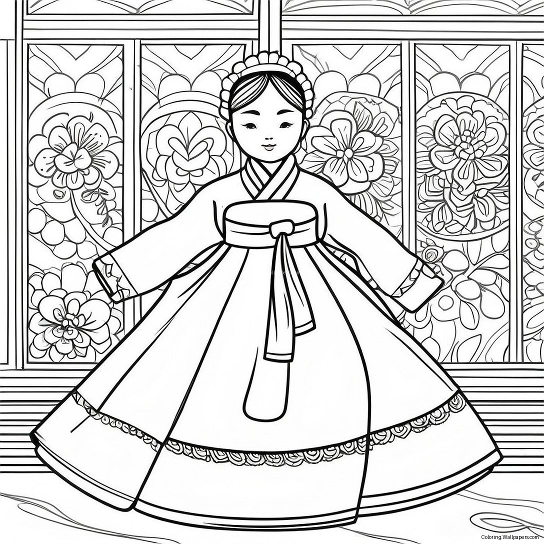 Korean Traditional Hanbok Coloring Page 13649