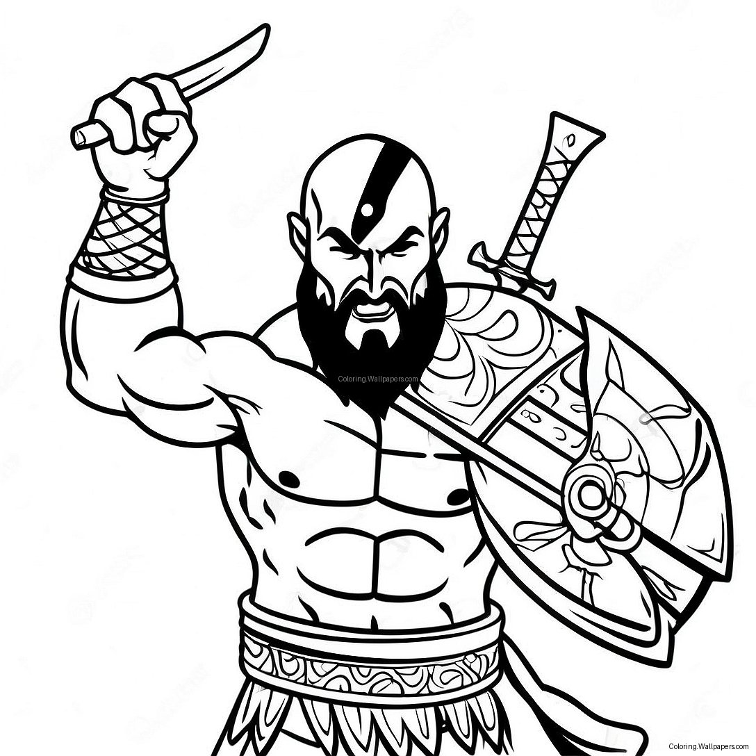 Kratos In Battle Pose Coloring Page 15203