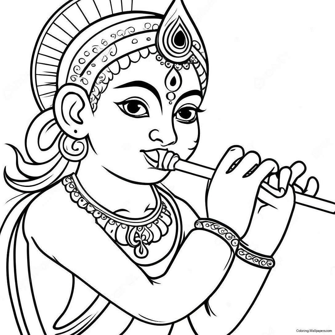 Krishna Som Spelar Flöjt Målarbild 33565