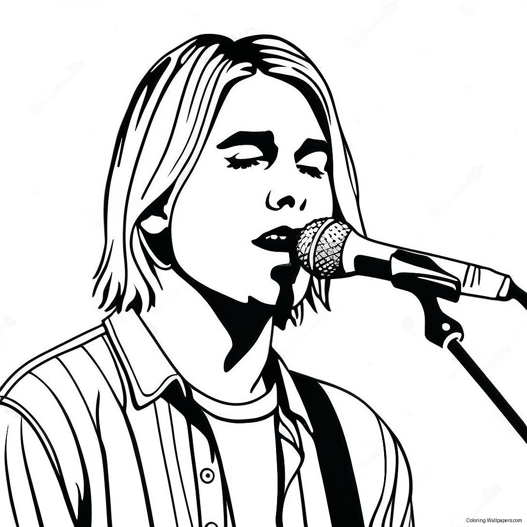 Kurt Cobain Şarkı Söylerken Boyama Sayfası 34227