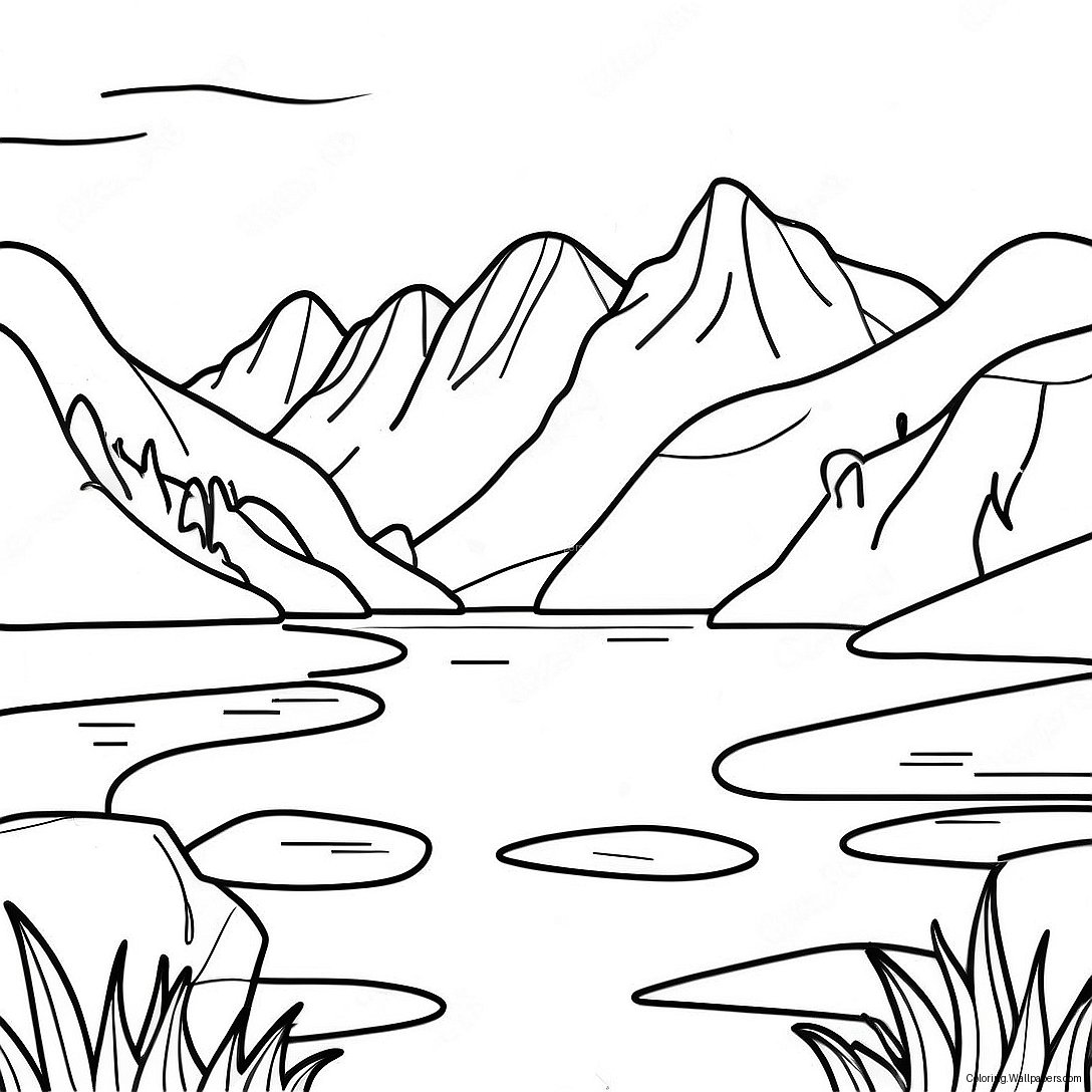 Lake Scene With Majestic Mountains Coloring Page 49684