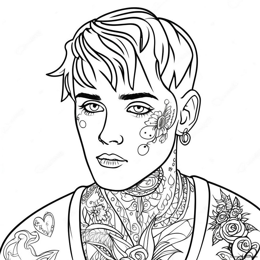 Página Para Colorir Do Lil Peep Com Tatuagens De Coração 9174