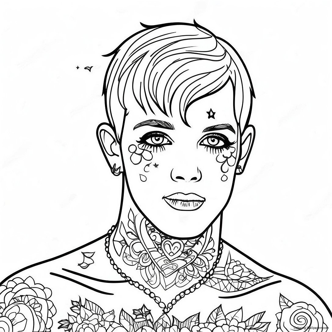 Página Para Colorear De Lil Peep Con Tatuajes De Corazón 9176